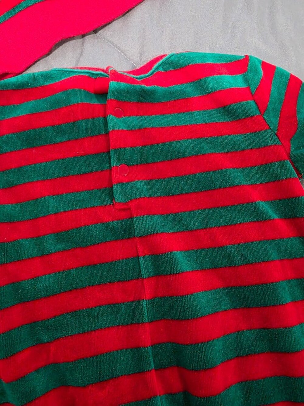 Vtg Christmas Baby Romper & Matching Hat Santa Toys Striped Velour 18 Months - Picture 7 of 10